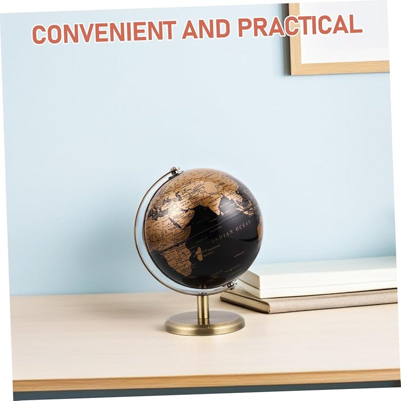 كرة أرضية مكتبية دوارة من البرونز العتيق بخريطة سوداء وذهبية لتزيين المكتب - Image 3